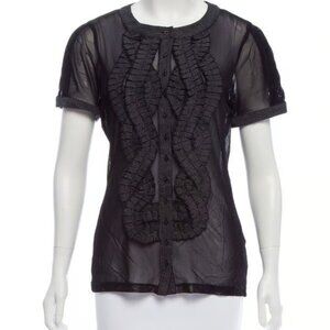 Anne Fontaine Black Ruffle Corie Sheer Blouse EU 38 / US 8